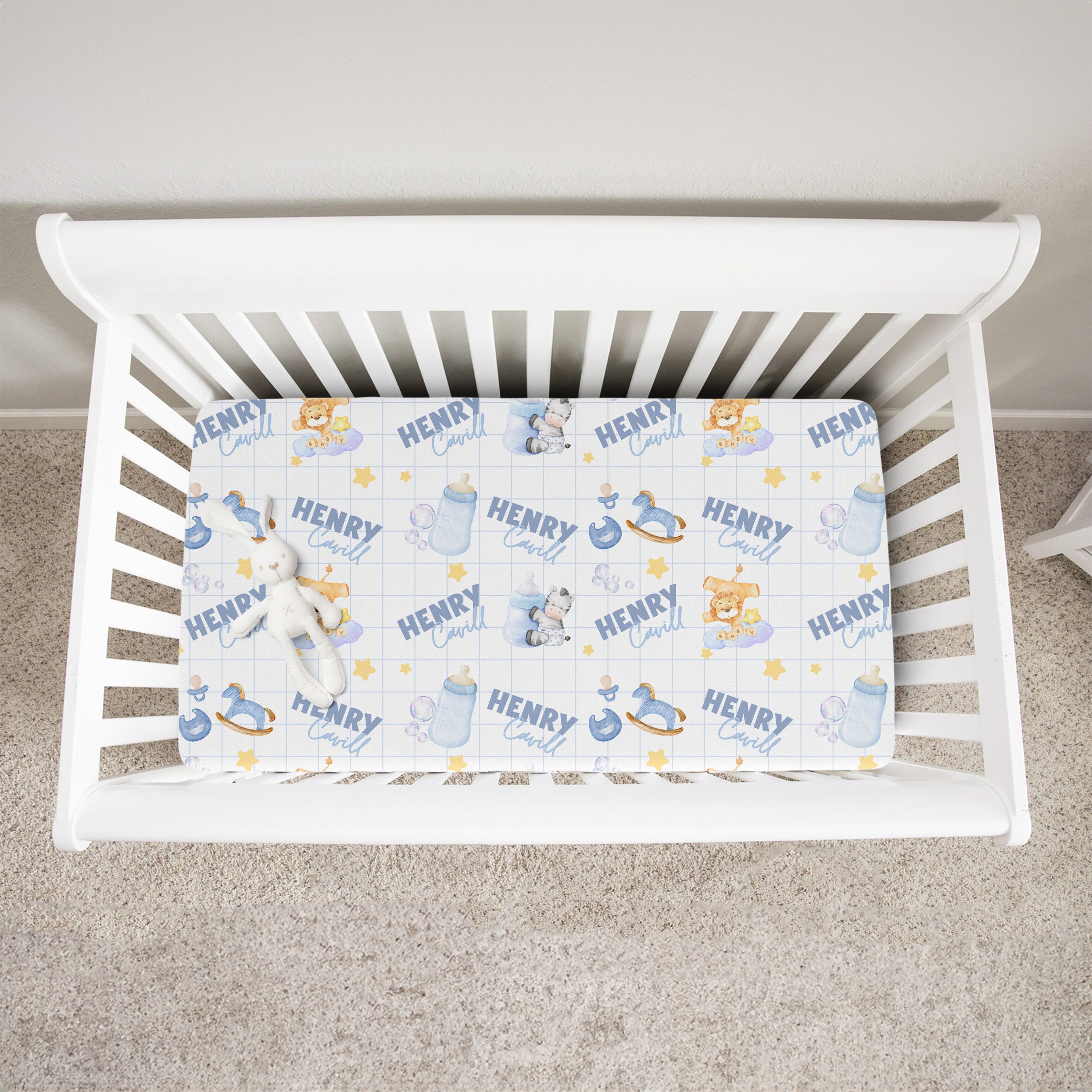 Blue Milk Drunk Personalized Crib Sheet