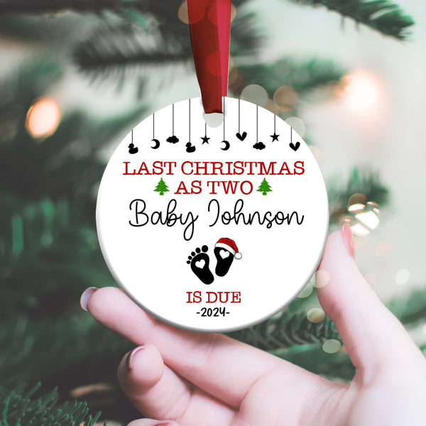 Last Christmas As Two Ornament, Personalized Baby Announcement Christmas Ornament