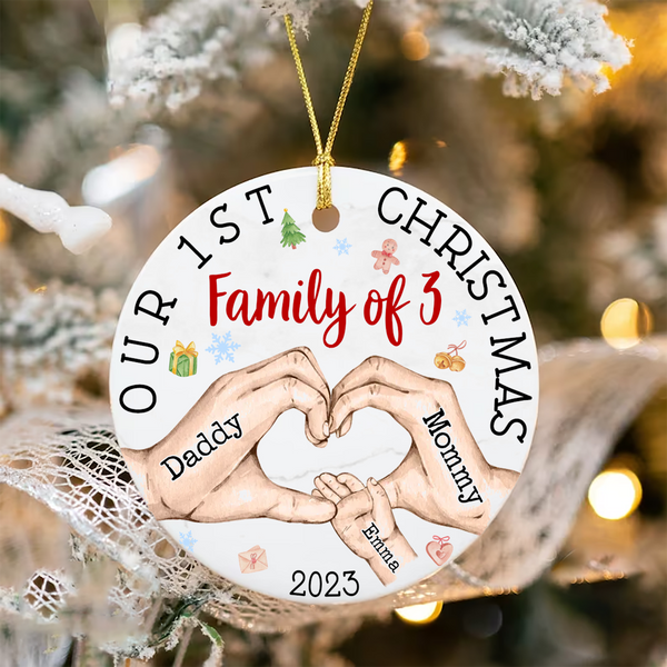 Customized Our 1st Christmas As A Family Of 3 Ornament, 2023 Family Christmas Ornament