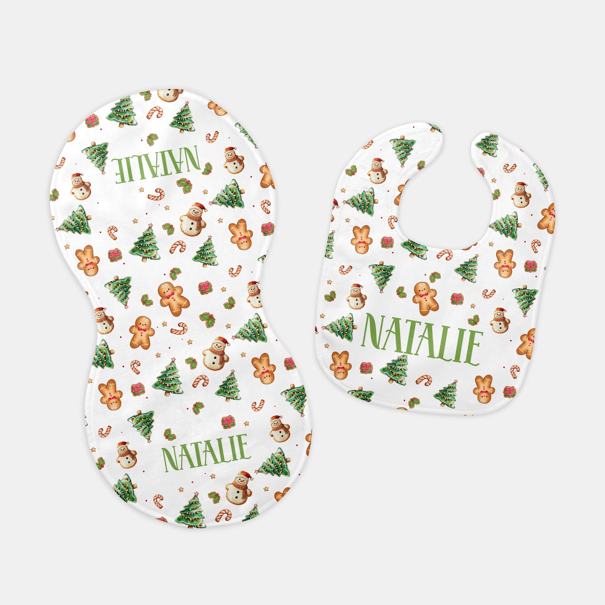 Gingerbread Personalized Bib and Burp Cloth Set