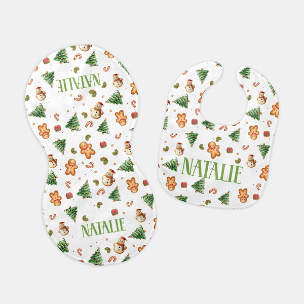 Gingerbread Personalized Bib and Burp Cloth Set