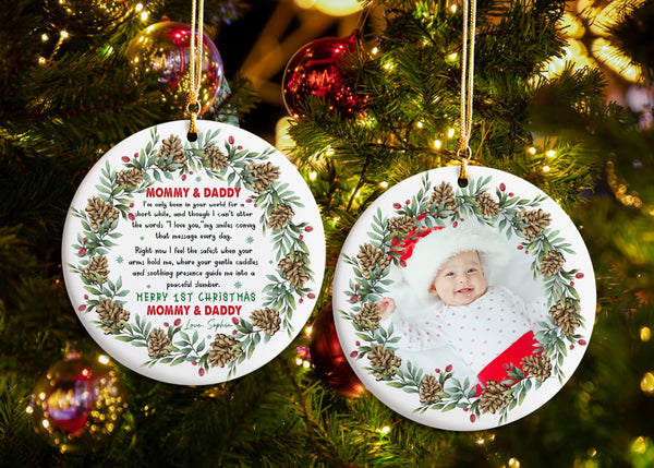 Personalized Mommy and Daddy First Christmas Ornament, New Baby Ornament