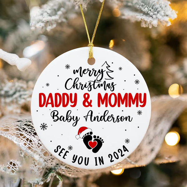 Merry Christmas Mommy and Daddy See You in 2024 Christmas Tree Ornament