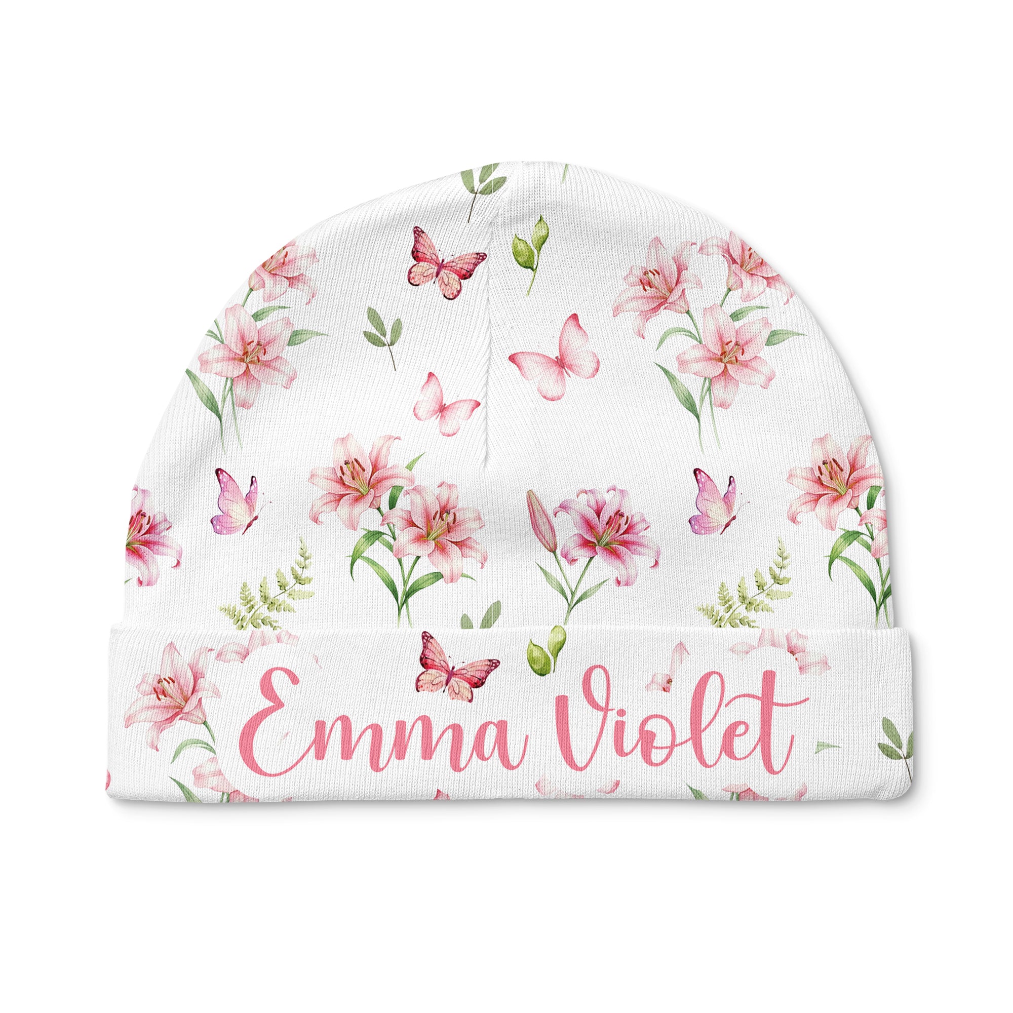 Pink Lilys Personalized Beanie Hat