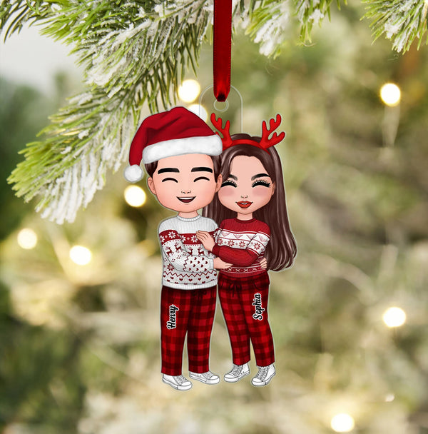 Christmas Doll Couple Standing Hugging Personalized Acrylic Ornament