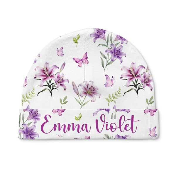 Purple Lilys Personalized Beanie Hat