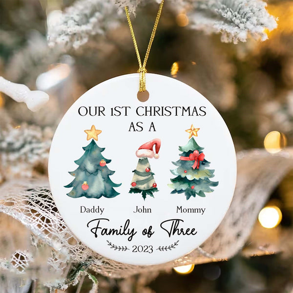 Family of Three Christmas Ornament, Personalized Family Ornament