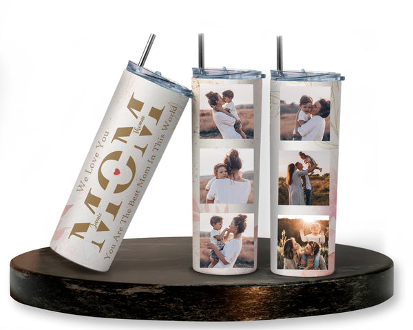 Personalized Mom With Kids Names Tumbler, Custom Photo Tumbler