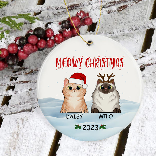 Personalized Cat Ornament, Meowy Christmas, Cat Christmas Ornament