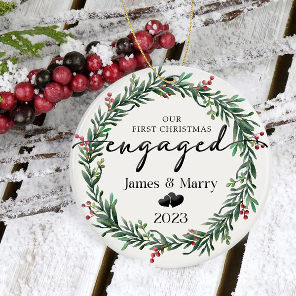 Personalized Engaged Ornament, Engaged Christmas Ornament, Engagement Ornament