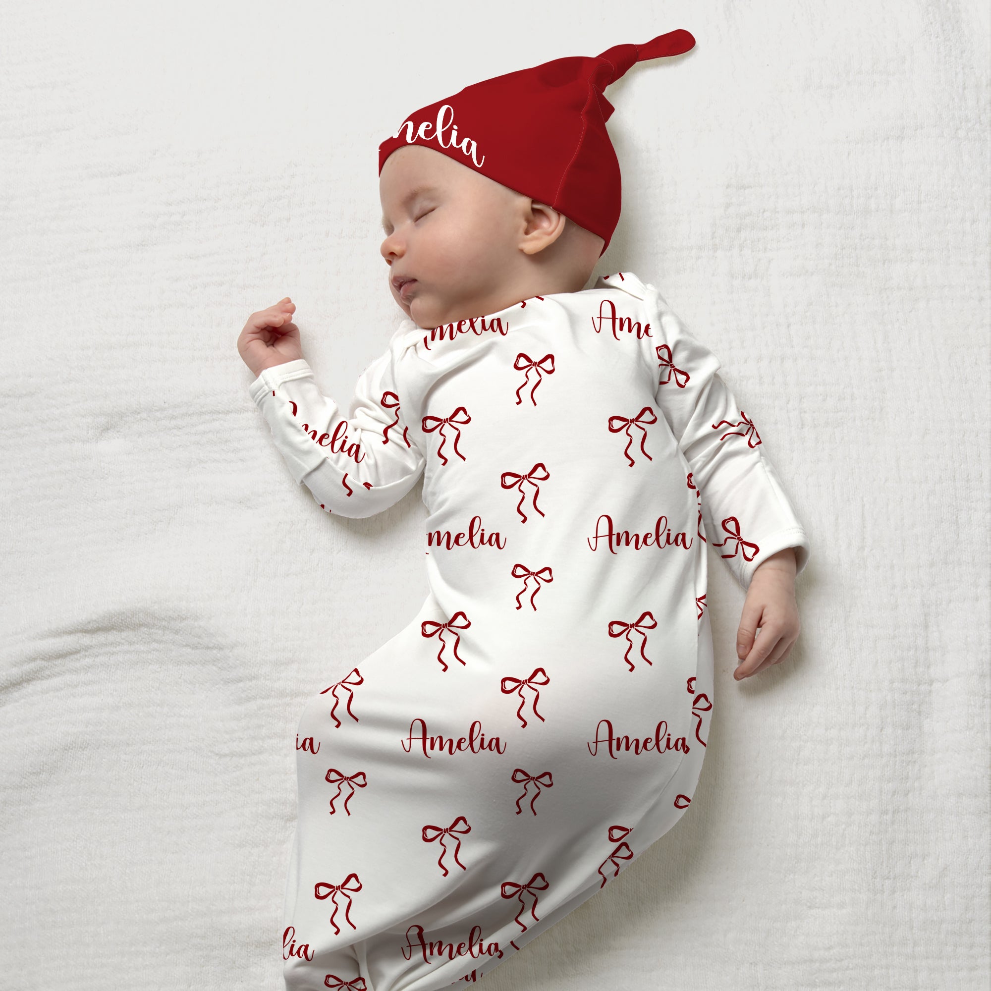 Coquette Ribbon Personalized Newborn Sleep Gown