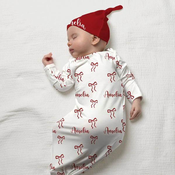 Coquette Ribbon Personalized Newborn Sleep Gown