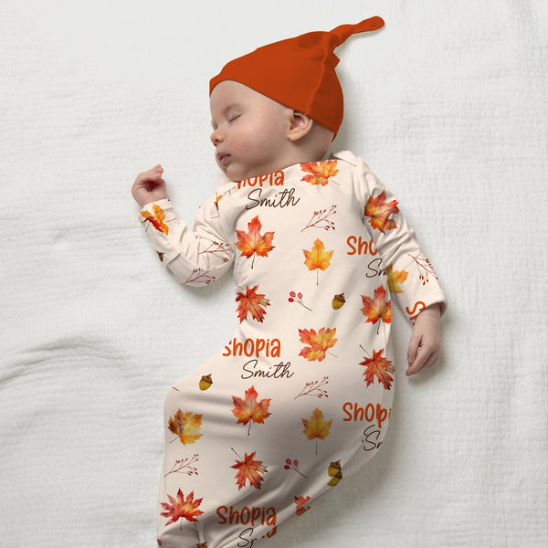 Autumn Leaves Personalized Newborn Sleep Gown