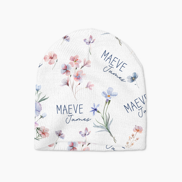 Pretty Wildflower Floral Personalized Beanie Hat