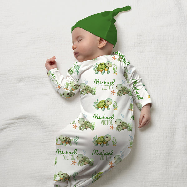 Sea Turtle Personalized Newborn Sleep Gown