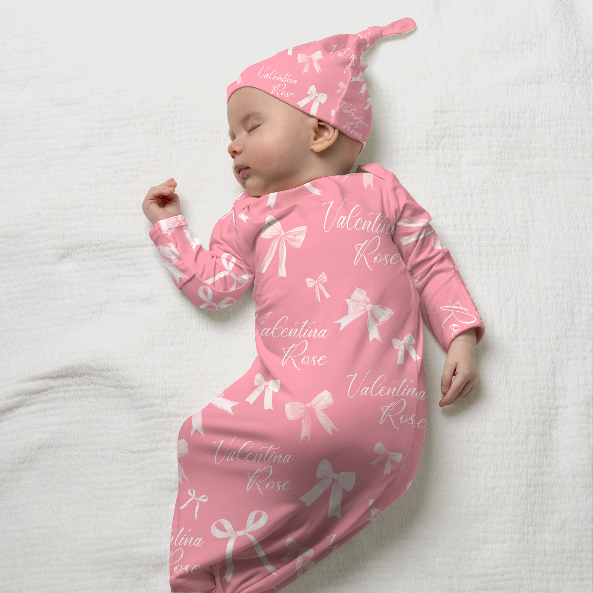 Pink Coquette Bow Personalized Newborn Sleep Gown