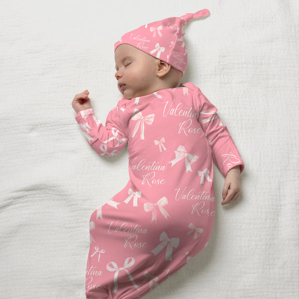 Pink Coquette Bow Personalized Newborn Sleep Gown