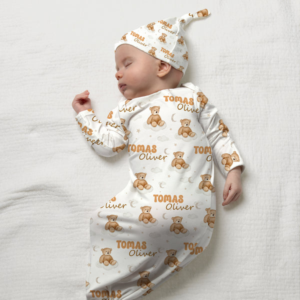 Teddy Bear Personalized Newborn Sleep Gown