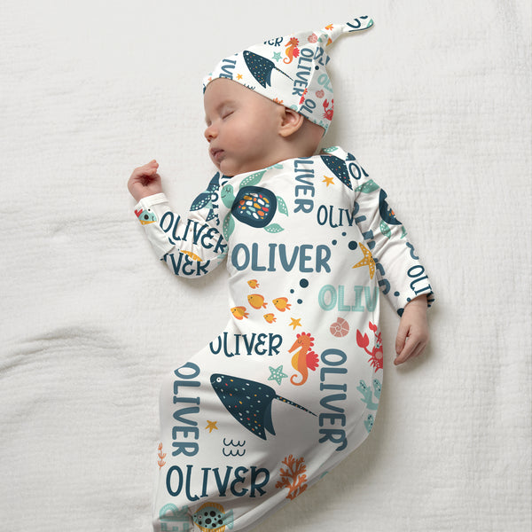 Ocean Animals Personalized Newborn Sleep Gown
