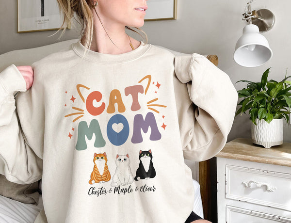 Cat Mom Sweatshirt, Cat Mama Hearth Sweatshirt, Funny Womens Cat Lover Sweatshirt