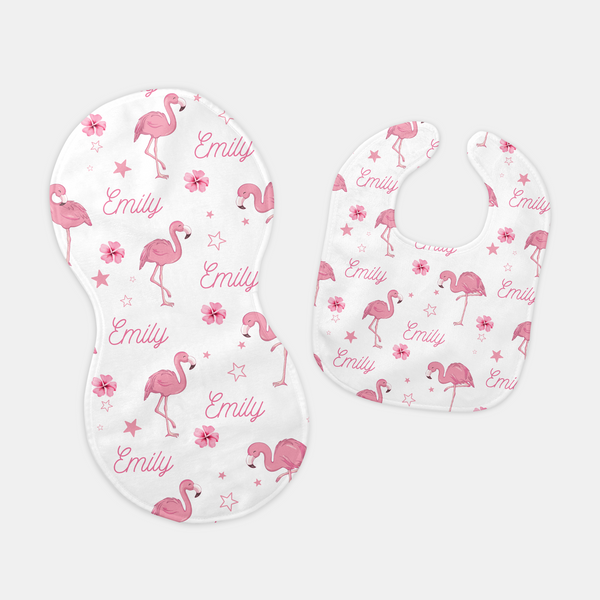 Flamingo Personalized Bib and Burp Cloth Set