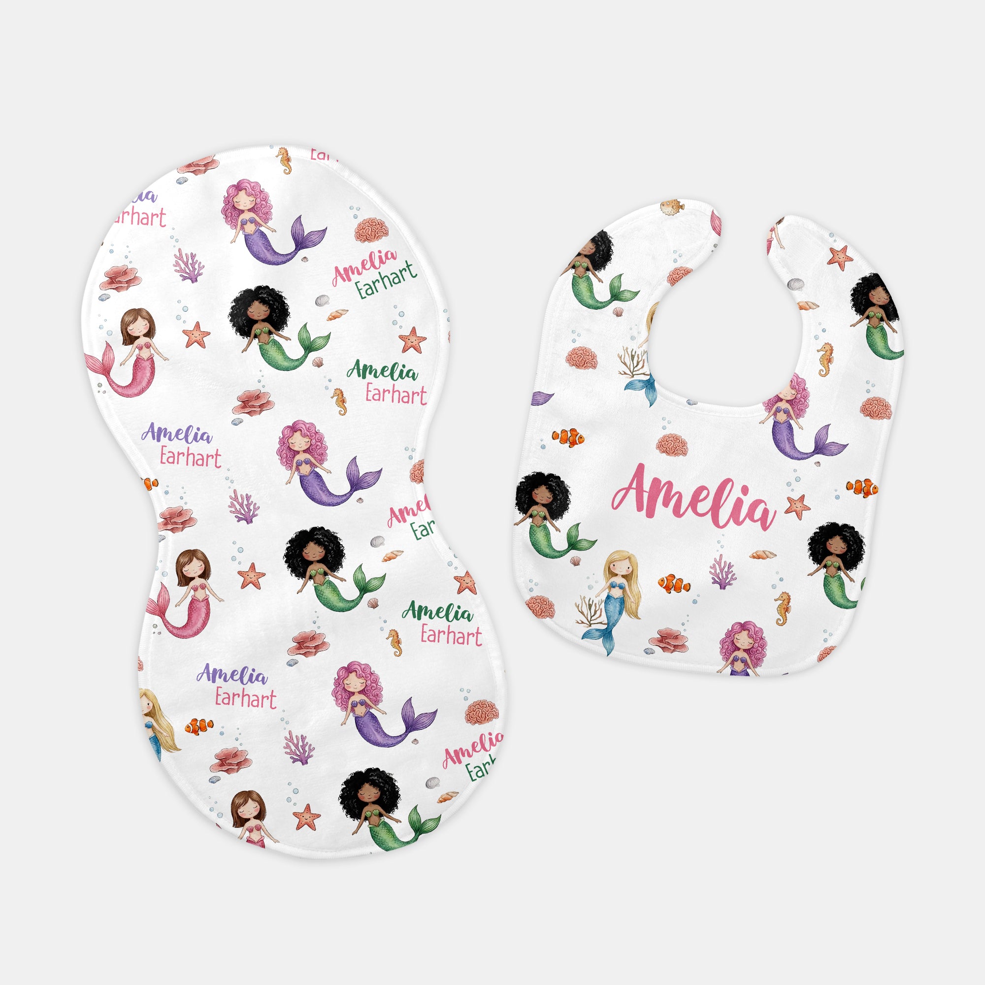 Little Mermaid Personalized Bib and Burp Cloth Set