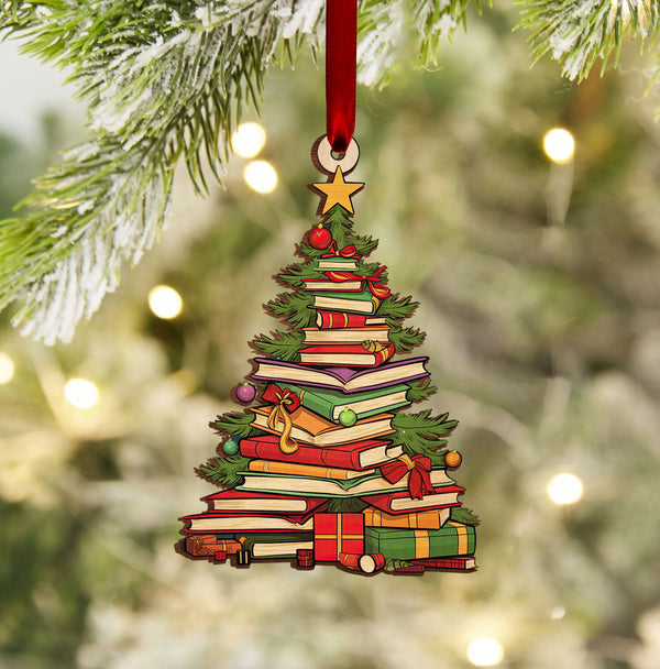 Christmas Book Tree Ornament, Book Lover Christmas Ornament