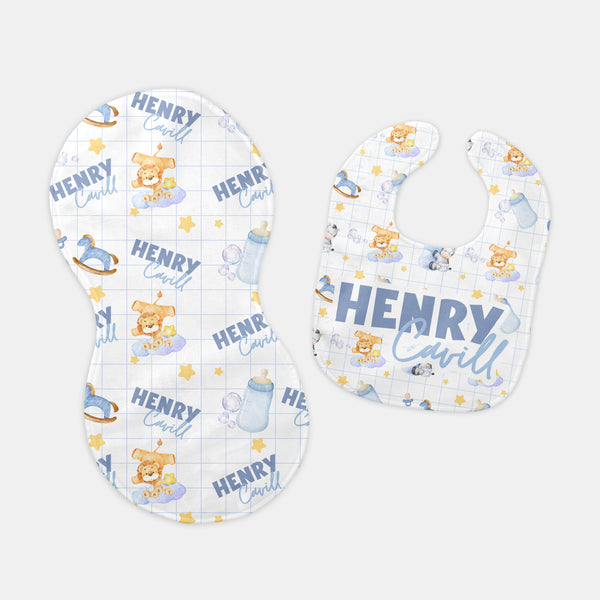 Blue Milk Drunk Personalized Bib and Burp Cloth Set