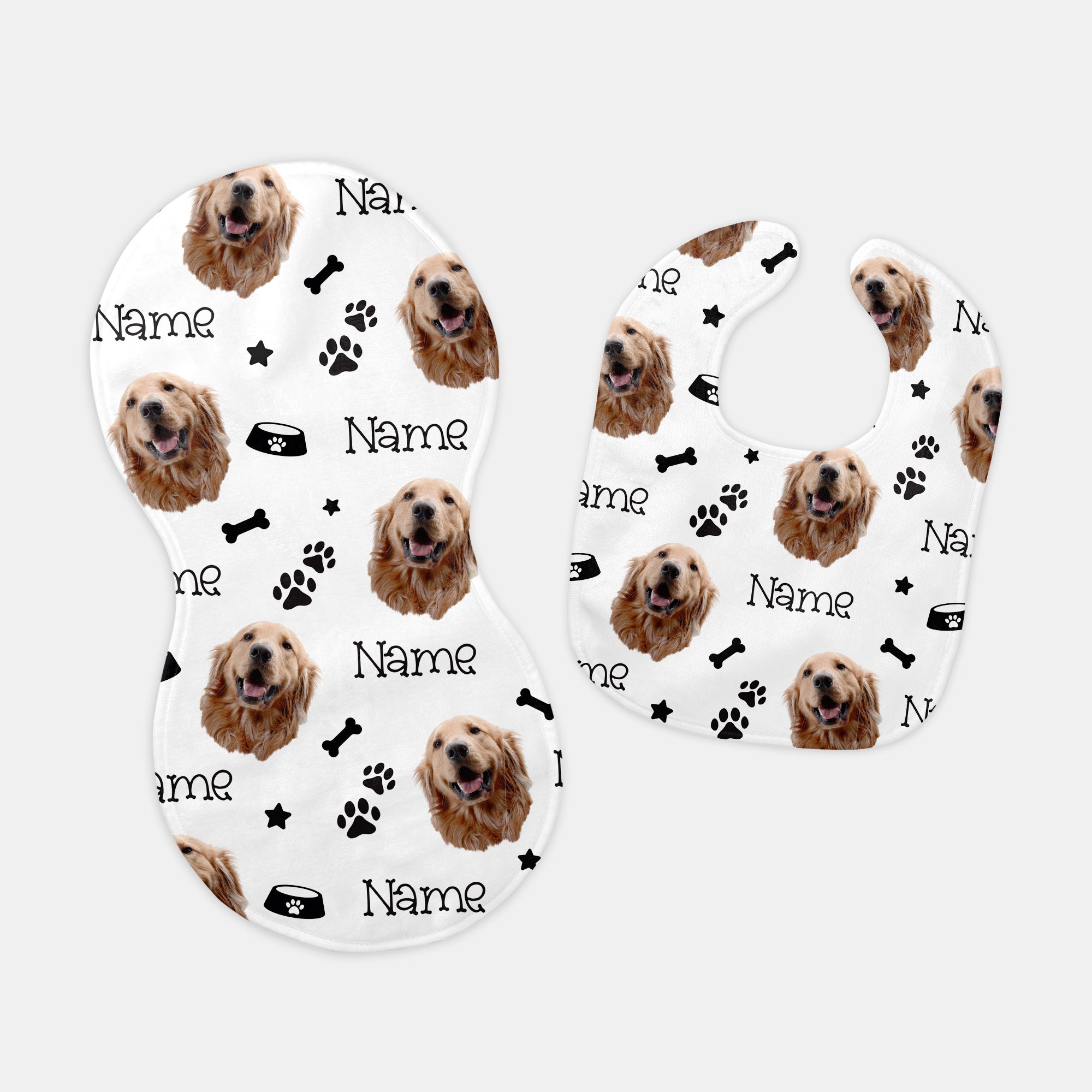 Dog Portrait Personalized Bib and Burp Cloth Set