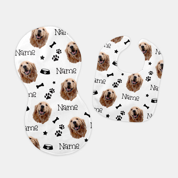 Dog Portrait Personalized Bib and Burp Cloth Set