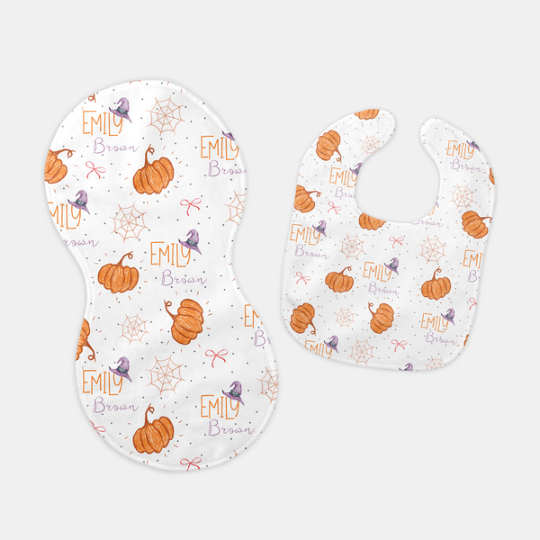 Little Pumpkin Personalized Bib and Burp Cloth Set