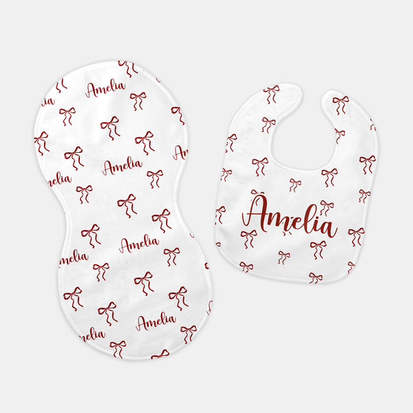 Coquette Ribbon Personalized Bib and Burp Cloth Set