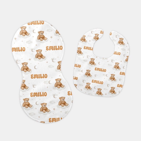 Teddy Bear Personalized Bib and Burp Cloth Set