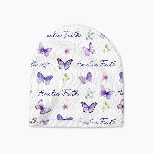 Purple Butterfly Personalized Beanie Hat