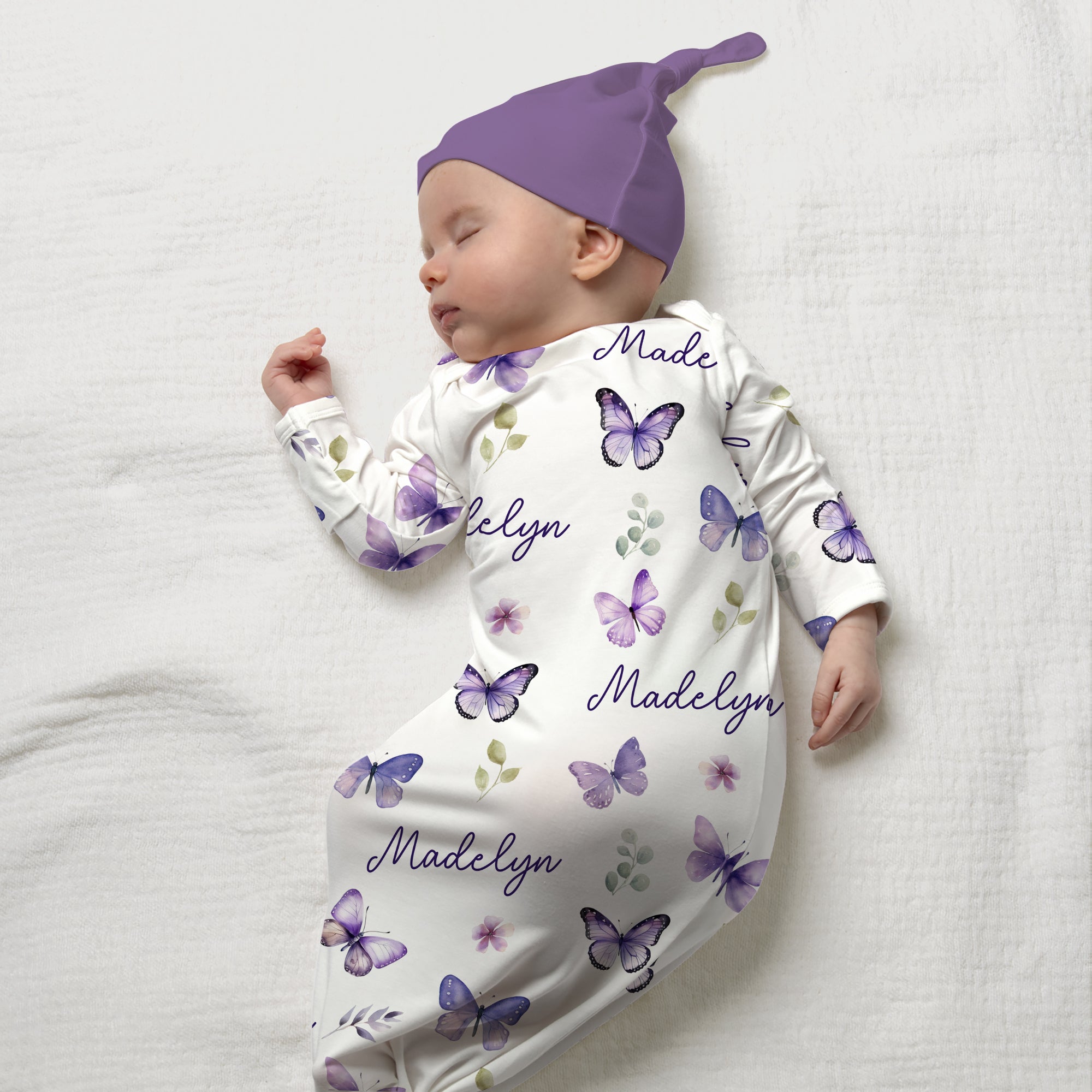 Purple Butterfly Personalized Newborn Sleep Gown