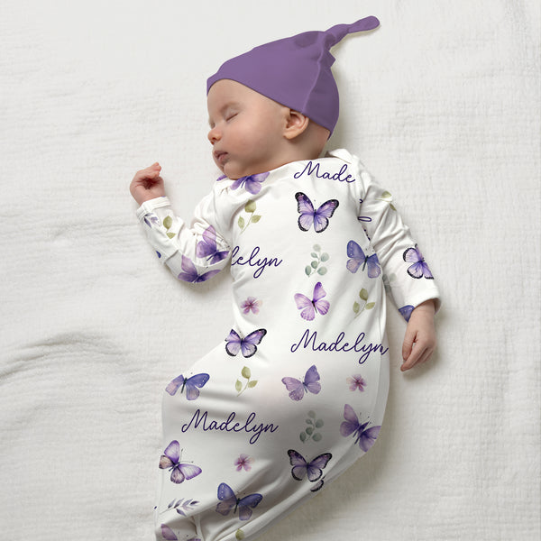Purple Butterfly Personalized Newborn Sleep Gown