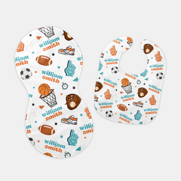 Half Time Personalized Bib and Burp Cloth Set
