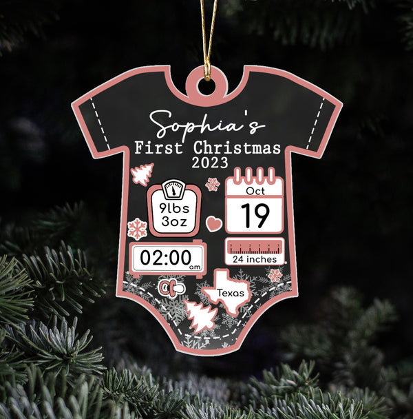 Personalized Baby's Girl 1st Christmas Ornament 2023, Custom Baby Name Birth stats