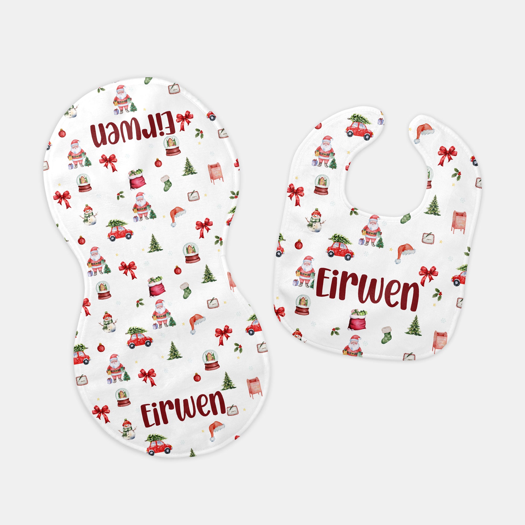 Christmas Day Personalized Bib and Burp Cloth Set