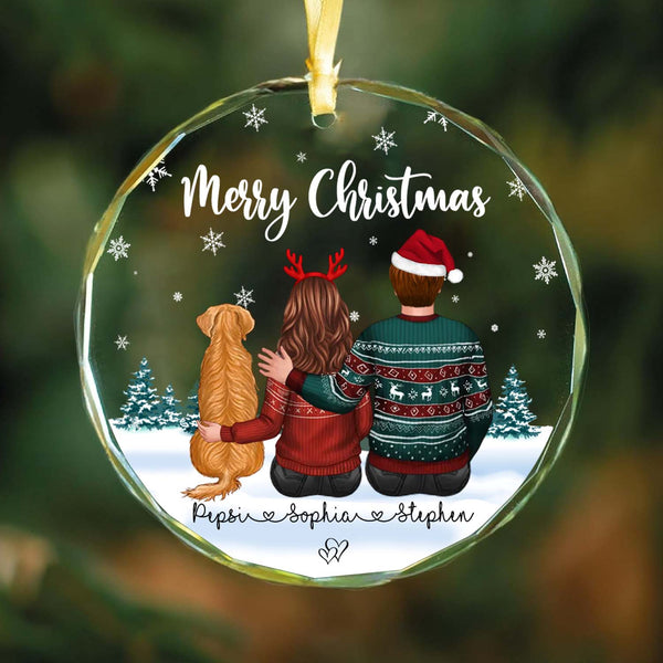 Personalized Couple and Pet Ornament, Custom Couple with Dog Ornament