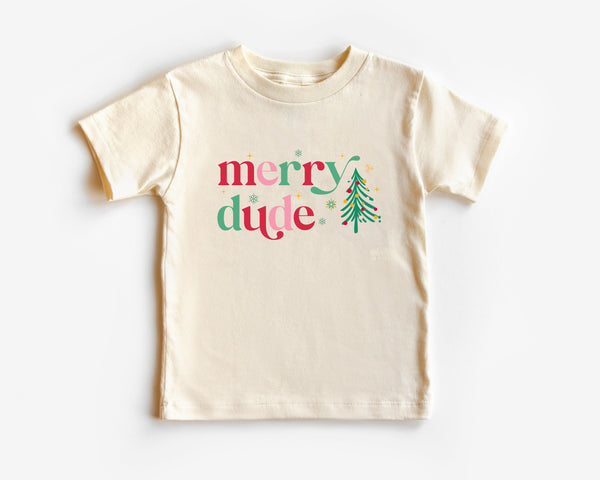 Merry Mini & Merry Dude Natural T-Shirts, Christmas Outfits for Boy and Girl