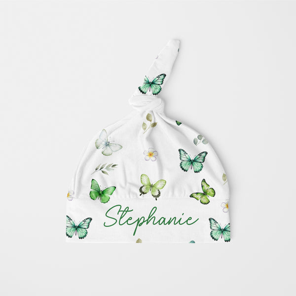 Green Butterfly Personalized Knotted Hat
