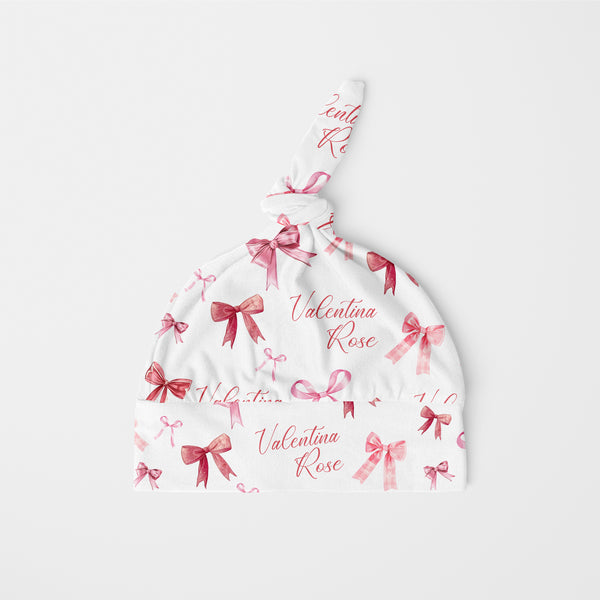 White Coquette Bow Personalized Knotted Hat