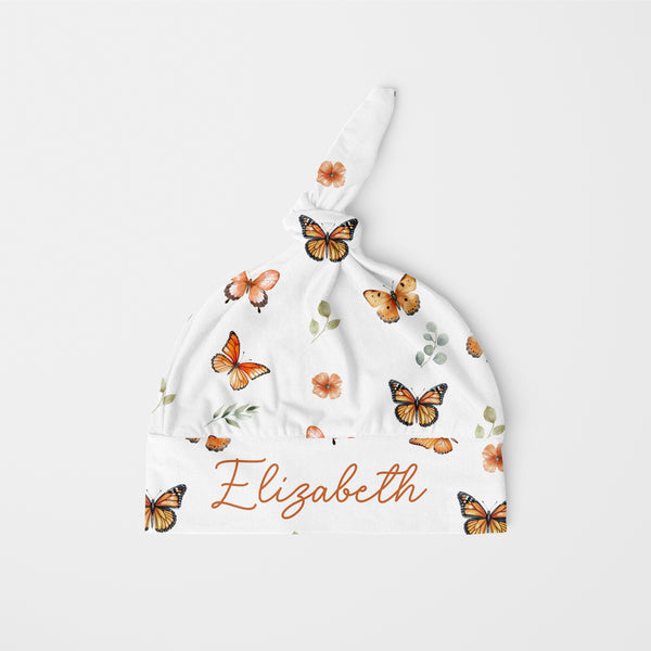 Orange Butterfly Personalized Knotted Hat