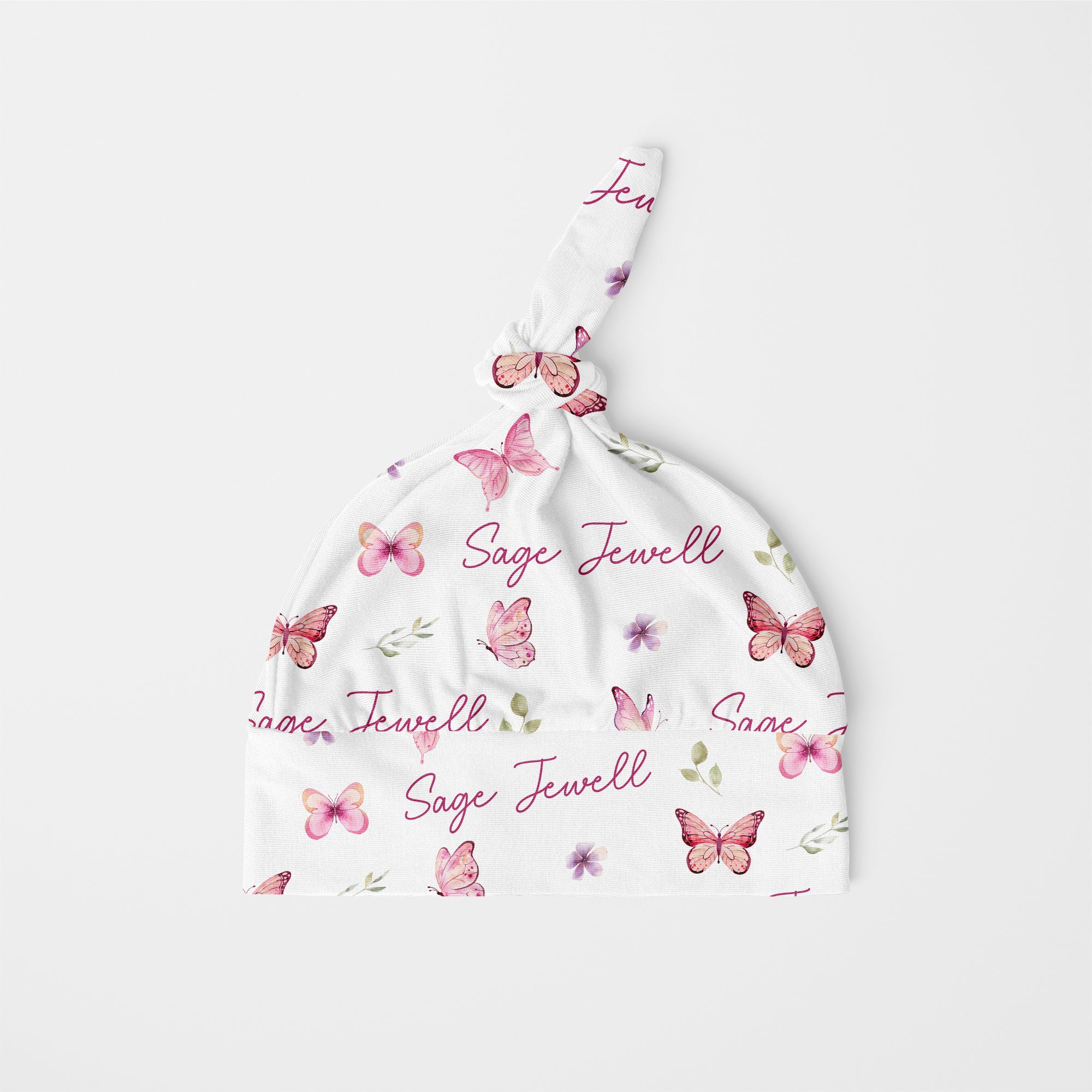 Pink Butterfly Personalized Knotted Hat