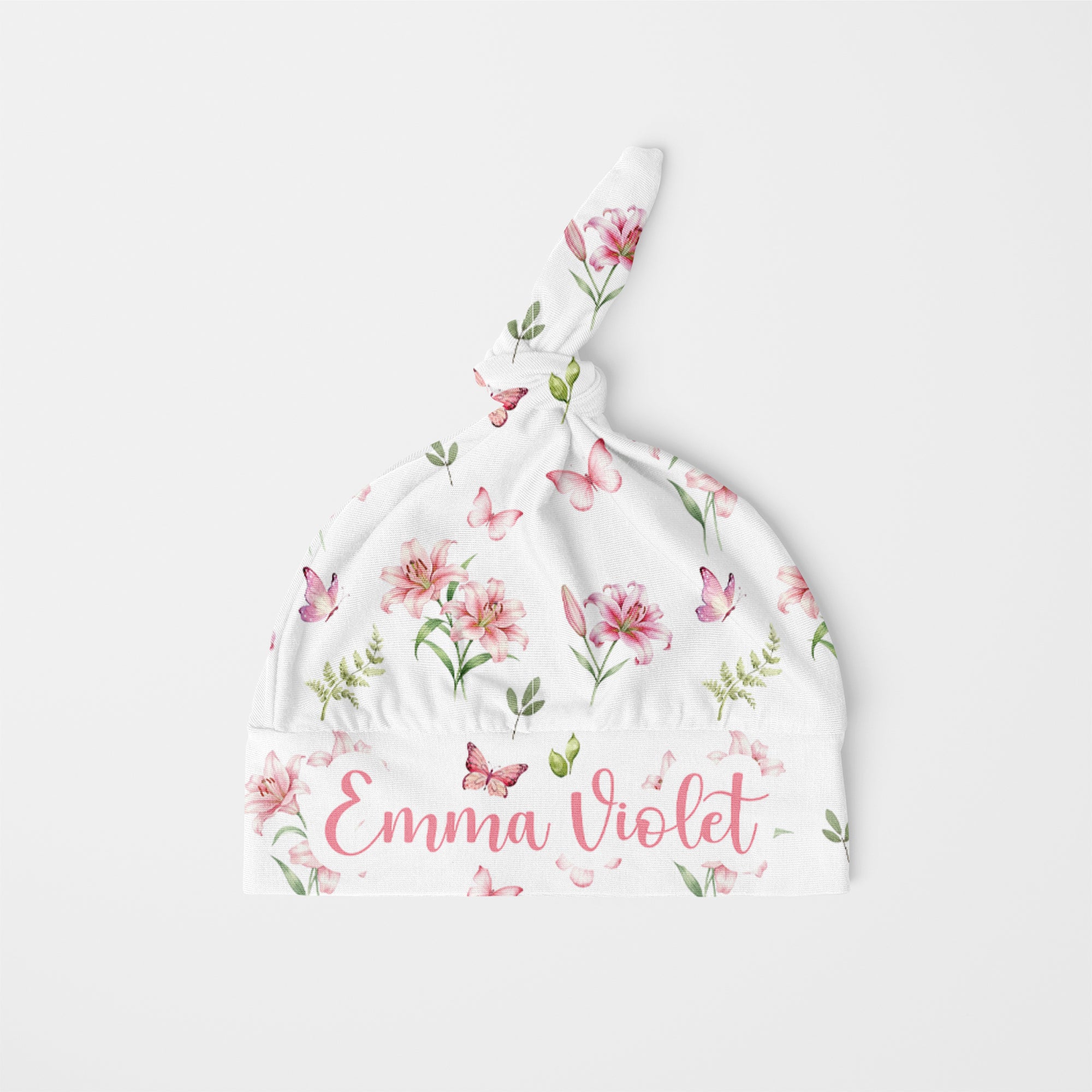 Pink Lilys Personalized Knotted Hat