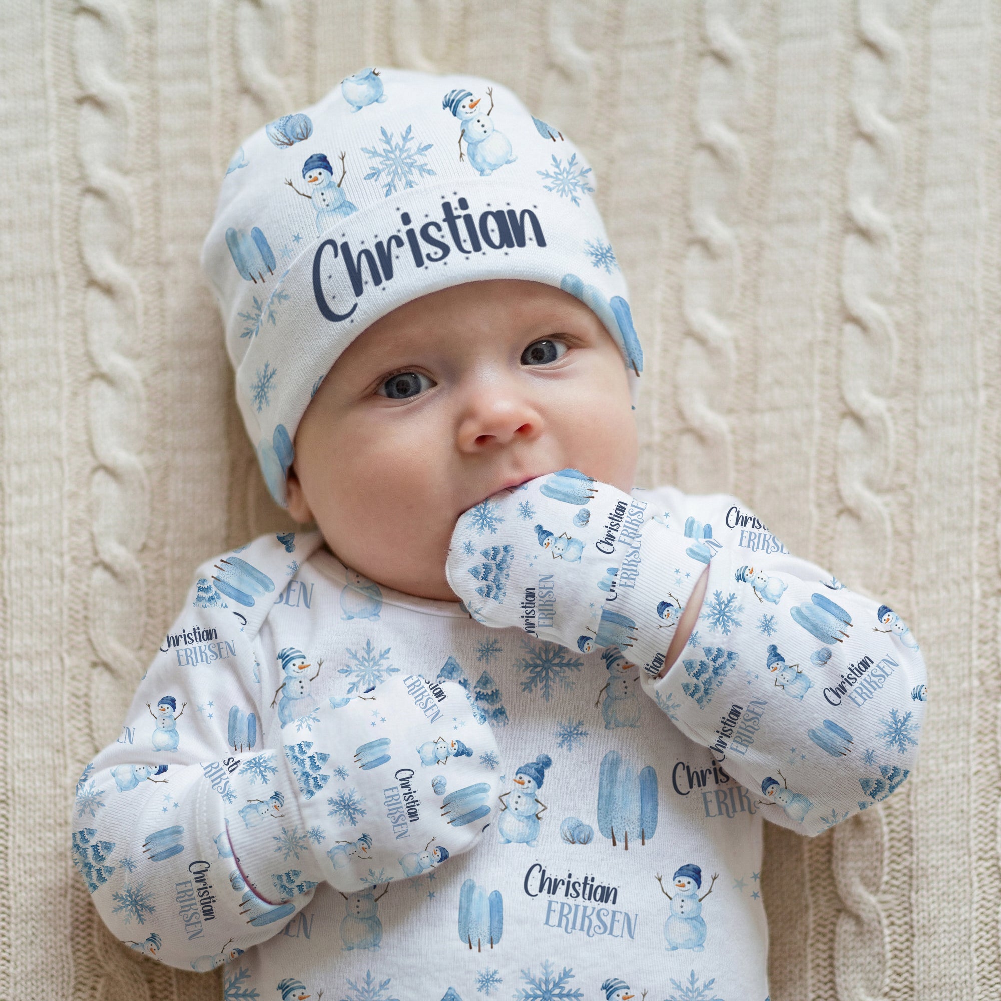 Snowman Personalized Baby Mittens