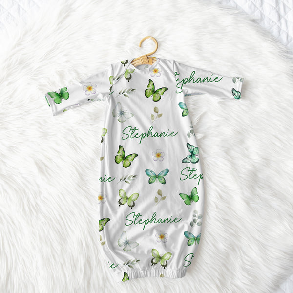 Green Butterfly Personalized Newborn Sleep Gown