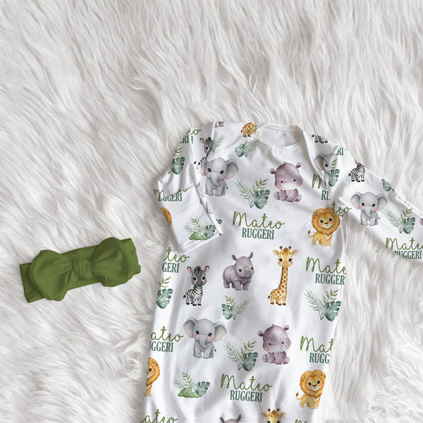Safari Animal Personalized Newborn Sleep Gown