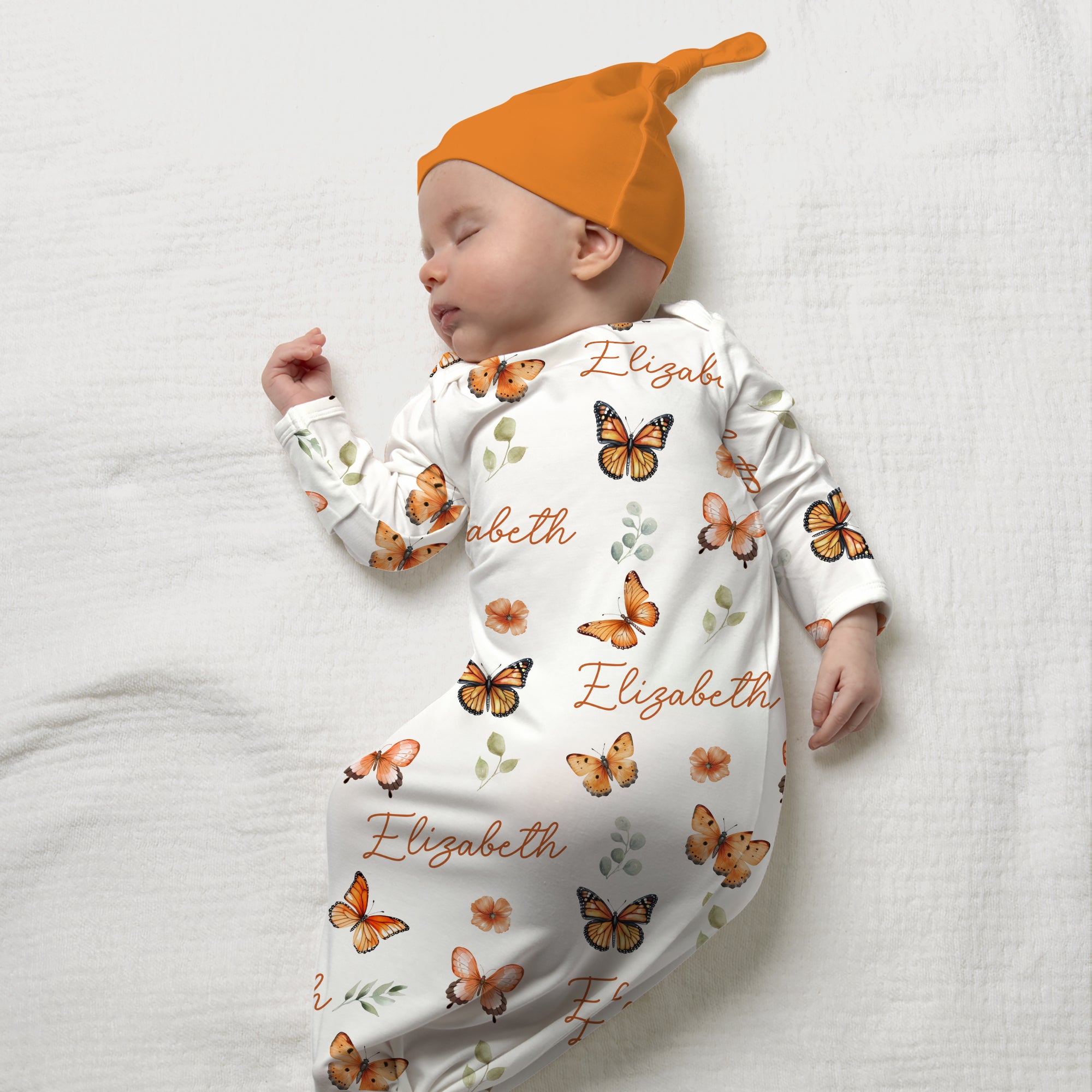 Orange Butterfly Personalized Newborn Sleep Gown